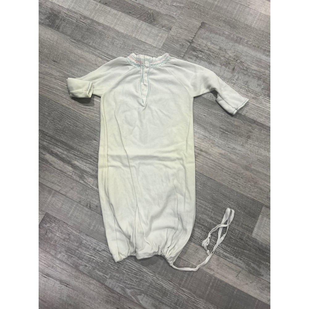 Vintage White Infant Sleep Sack Long Sleeve Embroidered Drawstring Gown